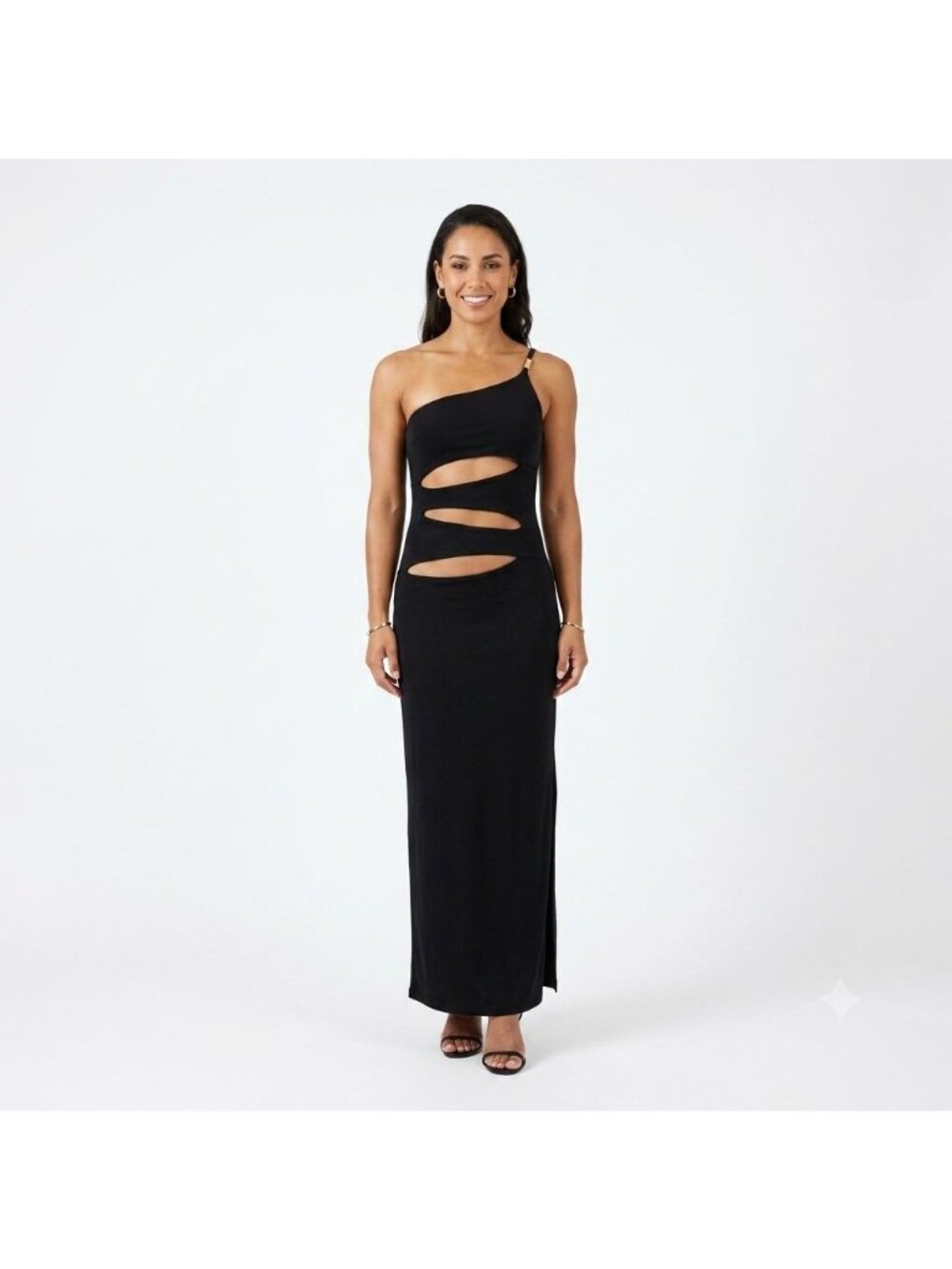 JGR STN Black Cut-Out One Shoulder Maxi Bodycon Sheath Dress Women Size 14 US 10